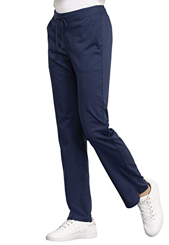 Cherokee Women Scrubs Pant Workwear Revolution Mid Rise Straight Leg Drawstring WW005, L, Navy