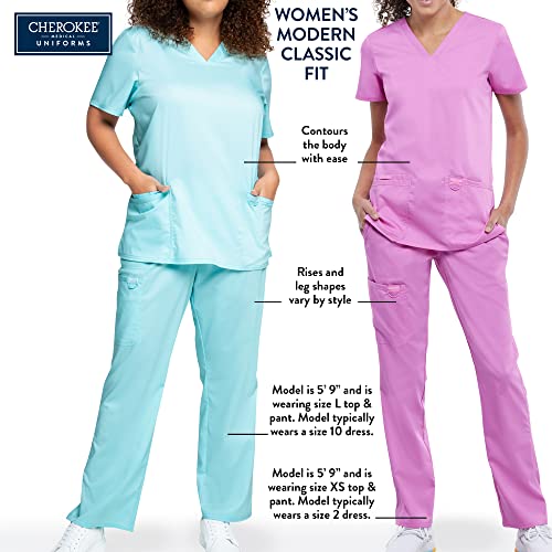 Cherokee Women Scrubs Pant Workwear Revolution Mid Rise Straight Leg Drawstring WW005, L, Navy