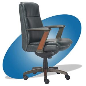 la-z-boy dawson modern executive office, adjustable high back ergonomic computer chair with lumbar support, black bonded leather with wood inlay