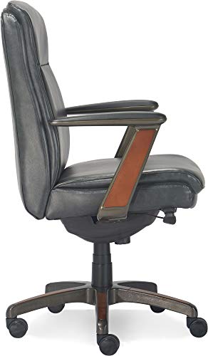 La-Z-Boy Dawson Modern Executive Office, Adjustable High Back Ergonomic Computer Chair with Lumbar Support, Black Bonded Leather with Wood Inlay