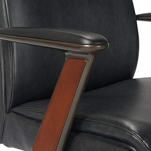 La-Z-Boy Dawson Modern Executive Office, Adjustable High Back Ergonomic Computer Chair with Lumbar Support, Black Bonded Leather with Wood Inlay