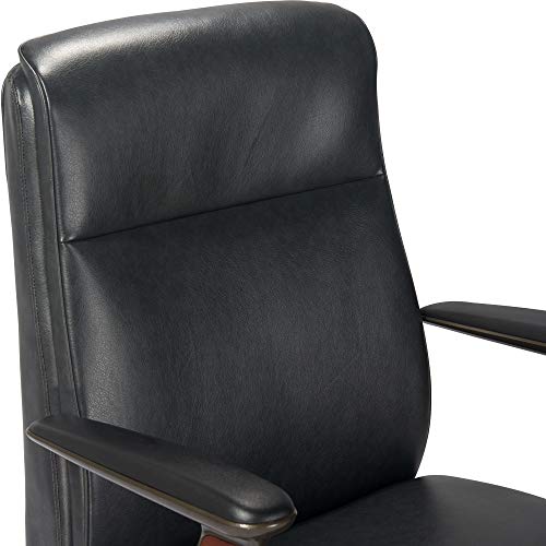 La-Z-Boy Dawson Modern Executive Office, Adjustable High Back Ergonomic Computer Chair with Lumbar Support, Black Bonded Leather with Wood Inlay