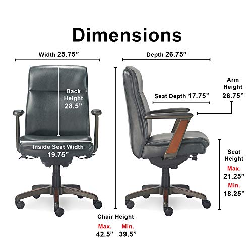 La-Z-Boy Dawson Modern Executive Office, Adjustable High Back Ergonomic Computer Chair with Lumbar Support, Black Bonded Leather with Wood Inlay