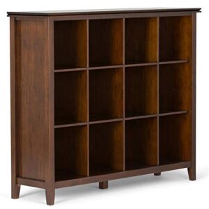 simplihome artisan solid wood 48 inch x 57 inch transitional 12 cube storage in russet brown with 12 shelves, for the living room, study and office