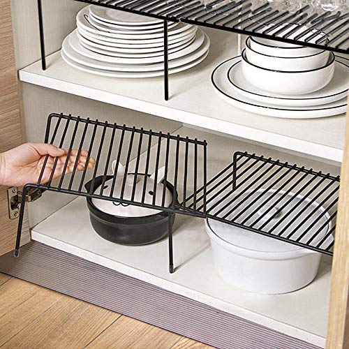 Tomorotec Expandable Shelf Organizer for Kitchen Countertop, Metal Cabinet Organizer Pantry Shelf, Spice Rack Organizer for Cabinet, Space Saving Non Slip Rustproof, Black