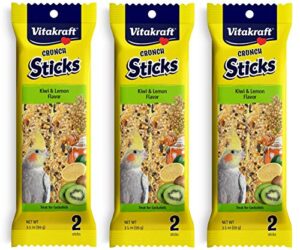 vitakraft 3 pack of kiwi & lemon crunch sticks for cockatiels, 2 sticks each