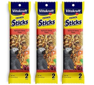 vitakraft 3 pack of apricot & cherry crunch sticks for parrots, 2 sticks each