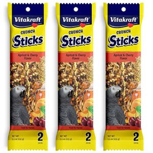 Vitakraft 3 Pack of Apricot & Cherry Crunch Sticks for Parrots, 2 Sticks Each