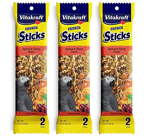 Vitakraft 3 Pack of Apricot & Cherry Crunch Sticks for Parrots, 2 Sticks Each