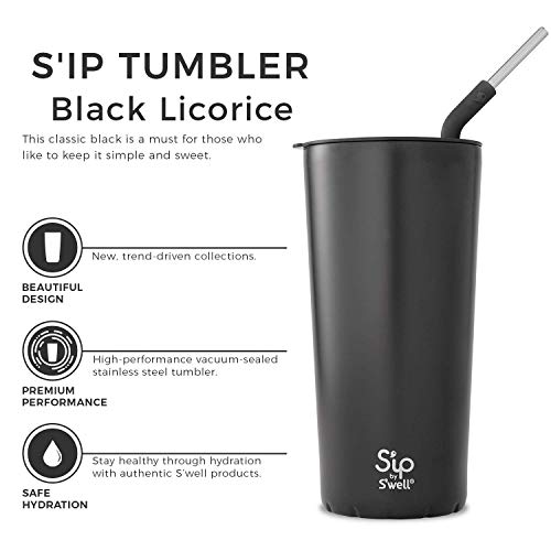 S'ip by S'well Stainless Steel Takeaway Tumbler - 24 Fl Oz - Black Licorice - Double-Layered Vacuum-Insulated Travel Mug Keeps Drinks Cold for 16 Hours and Hot for 4 - BPA-Free Water Bottle