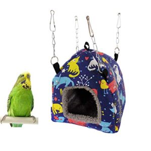 Bird Plush Hammock Parrot Hanging Snuggle Cave Happy Hut Tent for Parakeet Cockatiel Conure Lovebird Budgie Hamster Gerbil Rat Chinchilla Squirrel Cage (S, Blue Cat)