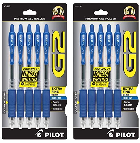 Pilot G2 Retractable Premium Gel Ink Roller Ball Pens Extra Fine Point (Blue, 10-Pack)