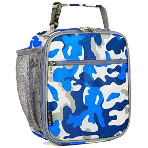flowfly kids lunch box insulated soft bag mini cooler back to school thermal meal tote kit for girls, boys, camo