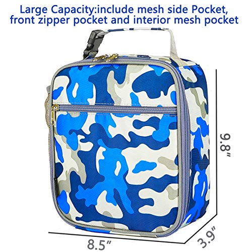 FlowFly Kids Lunch box Insulated Soft Bag Mini Cooler Back to School Thermal Meal Tote Kit for Girls, Boys, Camo