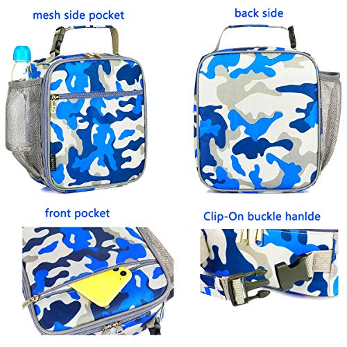 FlowFly Kids Lunch box Insulated Soft Bag Mini Cooler Back to School Thermal Meal Tote Kit for Girls, Boys, Camo