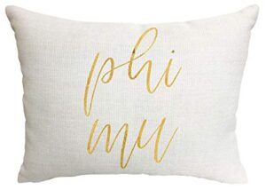 sorority shop phi mu pillow – gold script design, 12" x 16" lumbar pillow sorority