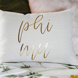 Sorority Shop Phi Mu Pillow – Gold Script Design, 12" x 16" Lumbar Pillow Sorority