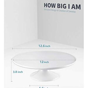 Sweese 709.101 12-Inch Porcelain Cake Stand, Round Dessert Stand, White Cupcake Stand for Parties