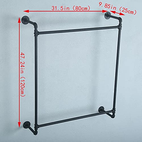 TANGGU Industrial Pipe Clothing Rack Wall Mounted,Retail Display Rack Cloths Rack,Metal Clothes Racks for Hanging Clothes,Iron Clothing Rod(31.5in,Black)