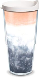 tervis black and coral tie dye insulated tumbler with wrap and white lid, 24oz, clear