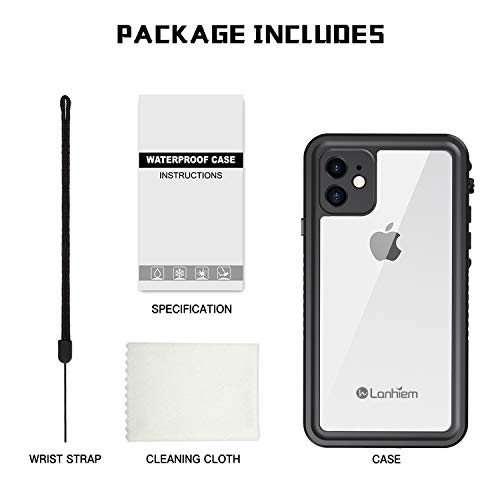Lanhiem iPhone 11 Waterproof Case, 360 Full Body Protection Underwater Dustproof Shockproof Clear Cover with Built-in Screen Protector for iPhone 11 6.1 Inch (Black/Clear)