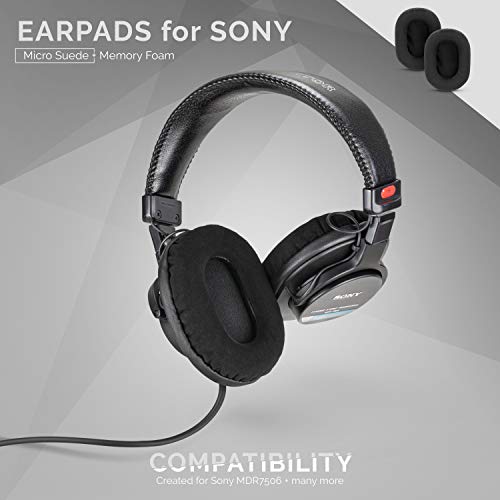 BRAINWAVZ Replacement Micro Suede Earpads for Sony MDR 7506, V6, CD900ST, Memory Foam Ear Pad & Suitable for Other On Ear Headphones, Micro Suede Black