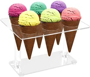 ailelan cone holder, clear acrylic ice cream cone holder, cone display stand, sushi hand roll stand cone holders for parties, weddings birthday parties, buffets, christmas (6 holes)