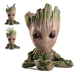 baby groot flowerpot tree man planter flower pot with drainage hole pencil pen holder,diligencer office party ornament christmas birthday gift planter 6