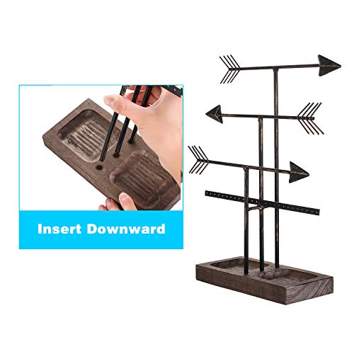 Urban Deco Arrow Jewelry Organizer Stand 4-Tier Black Jewelry Stand Necklace Organizer With Wooden Ring Holder For Jewelry Display Bracelet Holder Stand Earring Organizer For Girls - Black