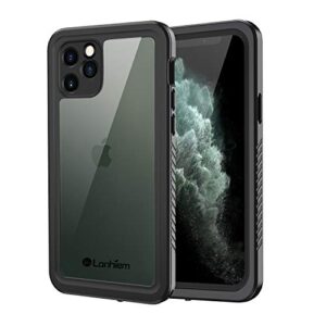 lanhiem iphone 11 pro waterproof case, 360 full body protection underwater dirtproof shockproof clear cover with built-in screen protector for iphone 11 pro 5.8 inch (black)