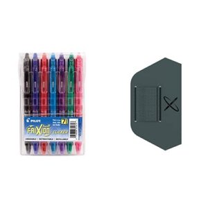 pilot frixion clicker erasable, refillable & retractable gel ink pens, fine point, assorted color inks, 7-pack pouch with rocketbook pen/pencil holder (31472p)