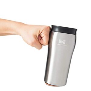 mighty mug stainless steel travel mug, spill-free tumbler, leak proof lid, 4 hours hot & 24 hours cold, double-walled, bpa-free, (silver, 12oz)