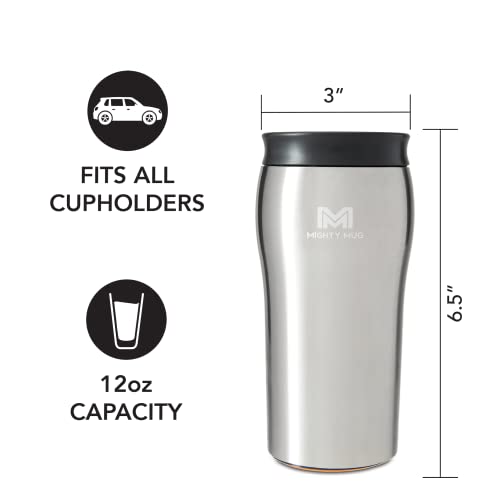 Mighty Mug Stainless Steel Travel Mug, Spill-Free Tumbler, Leak Proof Lid, 4 Hours Hot & 24 Hours Cold, Double-Walled, BPA-Free, (Silver, 12oz)