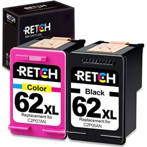 retch re-manufactured ink cartridge replacement for hp 62xl 62 xl for envy 7640 5660 5540 5640 7645 5549 officejet 5740 8040 5741 officejet 200 250 mobile printer (1 black 1 tri-color)