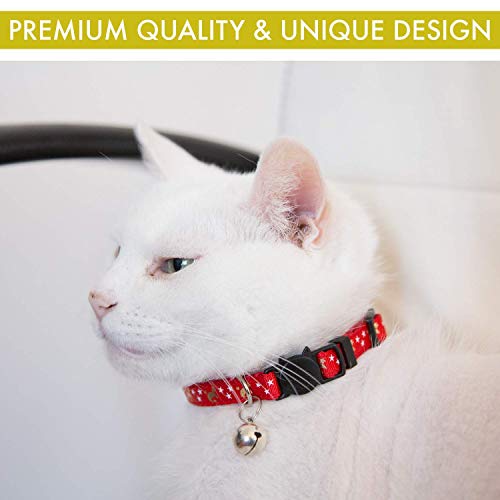 Upgraded Version - Cat Collar Stars and Moon, 4-Pack, Reflective with Bell, Solid & Safe Collars for Cats, Nylon, Kitty Collars, Pet Collar, Breakaway Cat Collar, Free Replacement