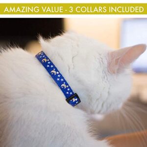 Upgraded Version - Cat Collar Stars and Moon, 4-Pack, Reflective with Bell, Solid & Safe Collars for Cats, Nylon, Kitty Collars, Pet Collar, Breakaway Cat Collar, Free Replacement