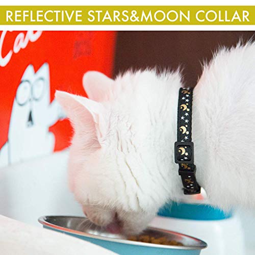 Upgraded Version - Cat Collar Stars and Moon, 4-Pack, Reflective with Bell, Solid & Safe Collars for Cats, Nylon, Kitty Collars, Pet Collar, Breakaway Cat Collar, Free Replacement