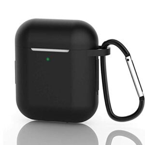 neotrixqi airpods case, silicone protective cover compatible with apple airpods 1/2 shock resistant waterproof airpods cover with carabiner anti-lost strap front led indicator visible(black)