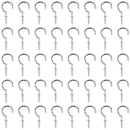 Powlankou 1inch Nickel Plated Metal Screw-in Ceiling Hooks Cup Hooks Silver, 120 Pieces