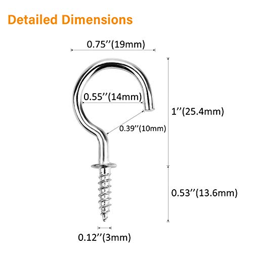 Powlankou 1inch Nickel Plated Metal Screw-in Ceiling Hooks Cup Hooks Silver, 120 Pieces