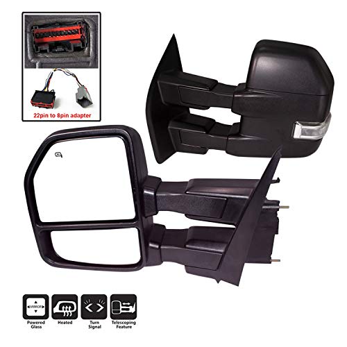 AERDM New Pair towing mirror Black Housing fit for 2015 2016 2017 2018 Ford F150 Pickup Truck Towing Mirrors w/Turn Signal, Auxiliary Lamp