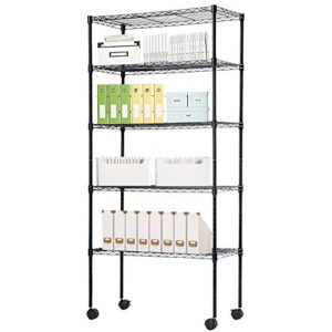 meet perfect 5-tier nsf-certified steel wire shelving with wheels, height adjustable metal rolling storage space saver multipurpose shelves, commercial grade display rack for kitchen bathroom office
