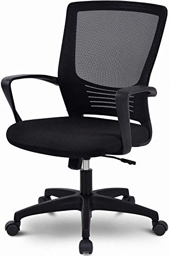 Ergonomic Office Chair with Lumbar Support Desk Chair, Task Chair with Armrest Mesh Chair Back Support, Mid Back Computer Chair Adjustable Swivel Executive Chair Comfortable Home Study Chair, Black