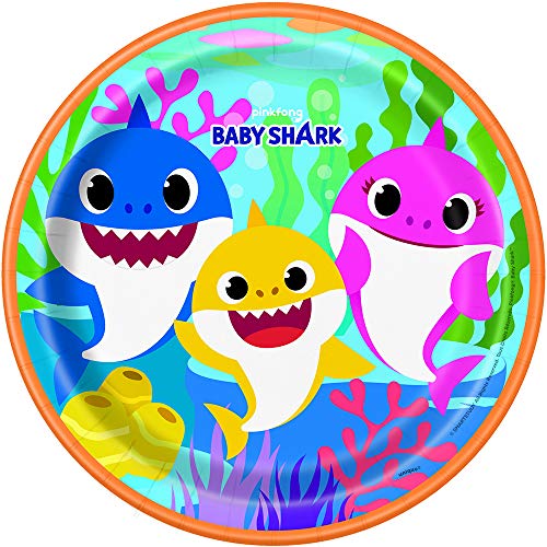 Unique Round Paper Dinner Plates - 9", Baby Shark, 8 Pcs