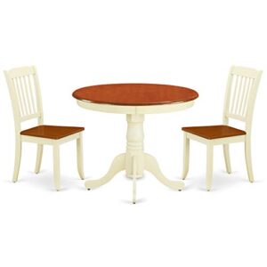 East West Furniture ANDA3-BMK-W Dining Room Table Set, 3-Pieces