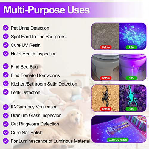 Black Light UV Light Flashlight, 21 LED 395nm Ultraviolet Blacklight Flashlight Mini Pet Urine Detector for Dog/Cat, Dry Stains, Resin Curing, Matching with Pet Odor Eliminator(Batteries are Included)