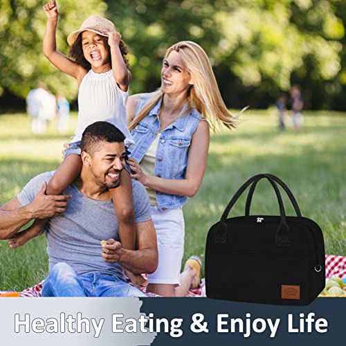 Aosbos Lunch Bag Women Loncheras para Mujer Insulated Cooler Bag Thermal Lunch Tote Lunch Boxes Reusable Meal Prep Containers Bag for Work Picnic, Black