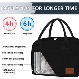 Aosbos Lunch Bag Women Loncheras para Mujer Insulated Cooler Bag Thermal Lunch Tote Lunch Boxes Reusable Meal Prep Containers Bag for Work Picnic, Black