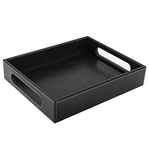 Luxspire Valet Tray with Handles, Leather Decorative Ottoman Serving Tray, Coffee Table Tray, Catchall Tray Countertop Storage, Mens Vanity Tray for Jewelry Key Cologne Organizer, 10"x 8", Black