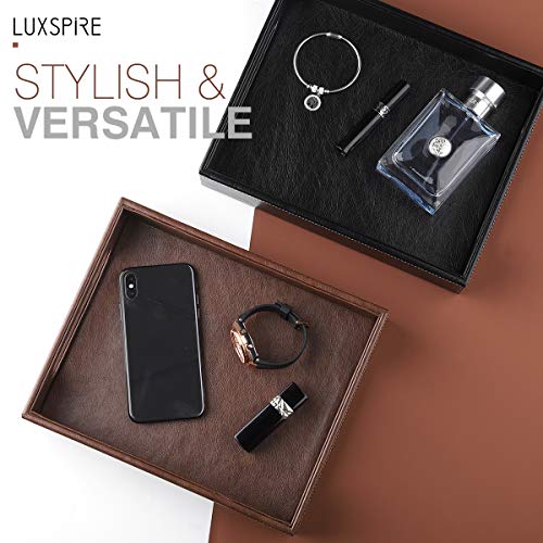 Luxspire Valet Tray with Handles, Leather Decorative Ottoman Serving Tray, Coffee Table Tray, Catchall Tray Countertop Storage, Mens Vanity Tray for Jewelry Key Cologne Organizer, 10"x 8", Black